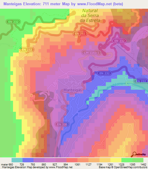 Manteigas,Portugal Elevation Map