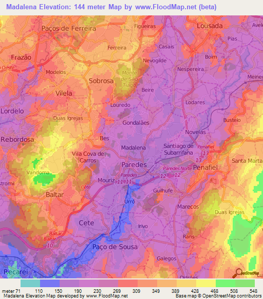 Madalena,Portugal Elevation Map