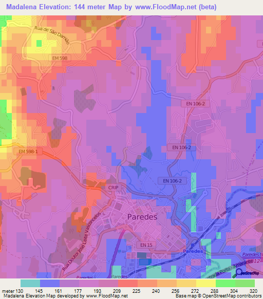 Madalena,Portugal Elevation Map