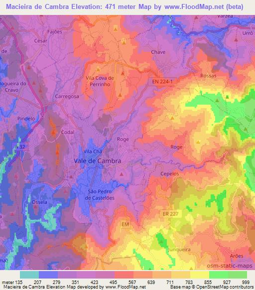 Macieira de Cambra,Portugal Elevation Map