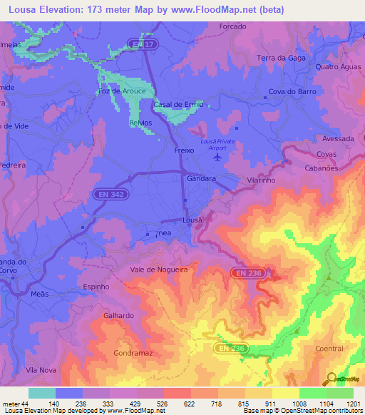 Lousa,Portugal Elevation Map