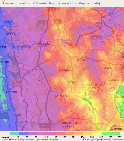 Lourosa,Portugal Elevation Map