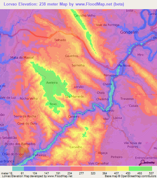 Lorvao,Portugal Elevation Map