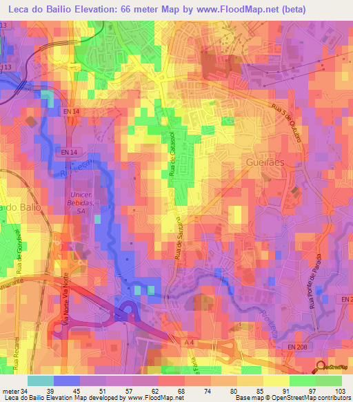 Leca do Bailio,Portugal Elevation Map