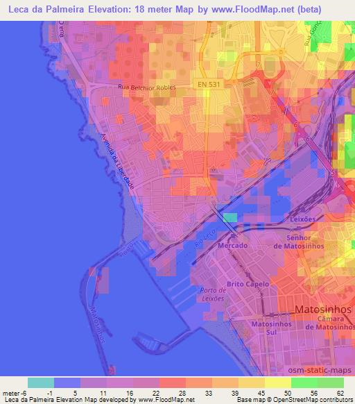 Leca da Palmeira,Portugal Elevation Map
