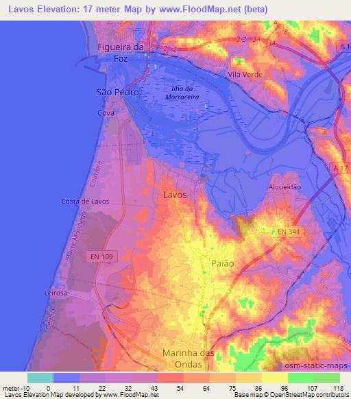 Lavos,Portugal Elevation Map