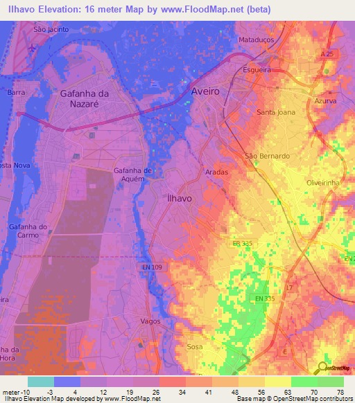 Ilhavo,Portugal Elevation Map
