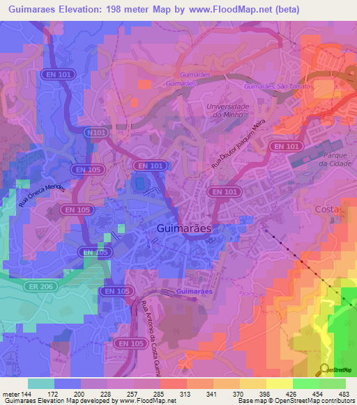 Guimaraes,Portugal Elevation Map