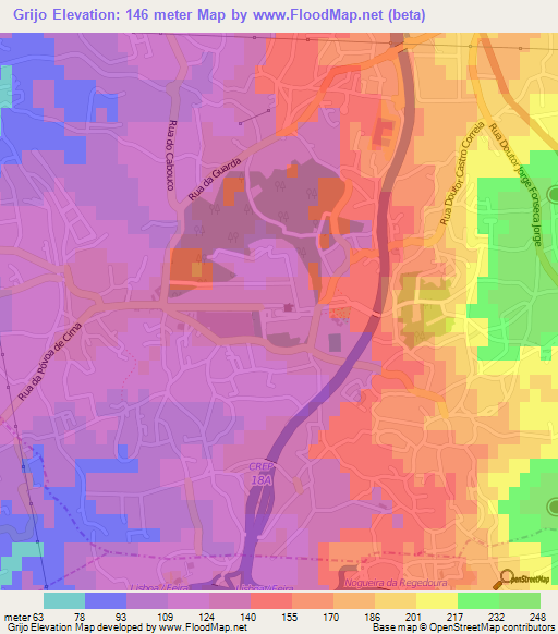 Grijo,Portugal Elevation Map