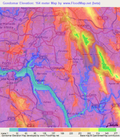 Gondomar,Portugal Elevation Map