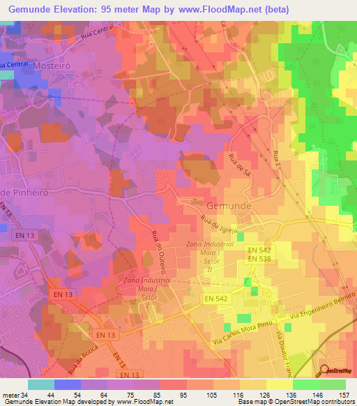 Gemunde,Portugal Elevation Map