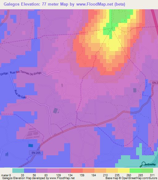 Galegos,Portugal Elevation Map