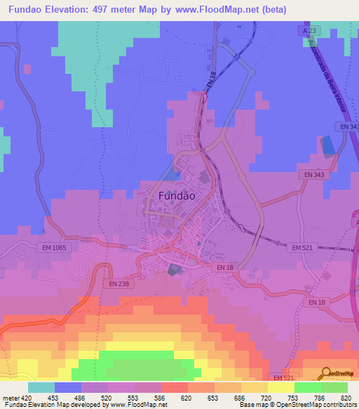Fundao,Portugal Elevation Map