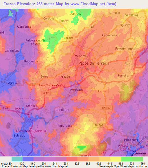 Frazao,Portugal Elevation Map