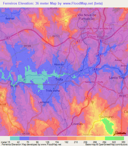 Ferreiros,Portugal Elevation Map