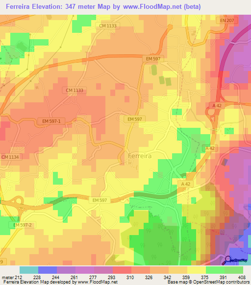 Ferreira,Portugal Elevation Map