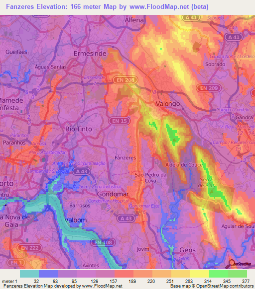 Fanzeres,Portugal Elevation Map