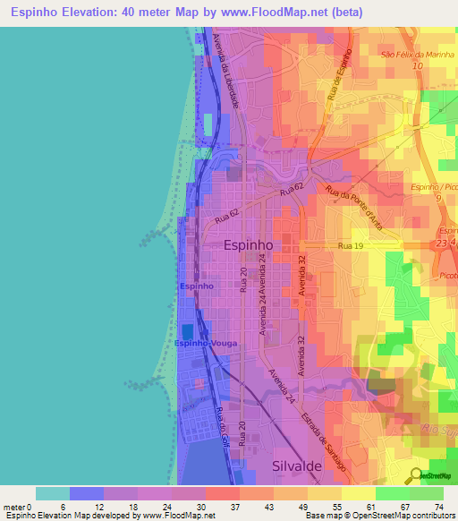 Espinho,Portugal Elevation Map