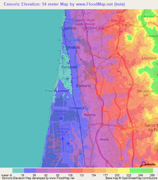 Esmoriz,Portugal Elevation Map