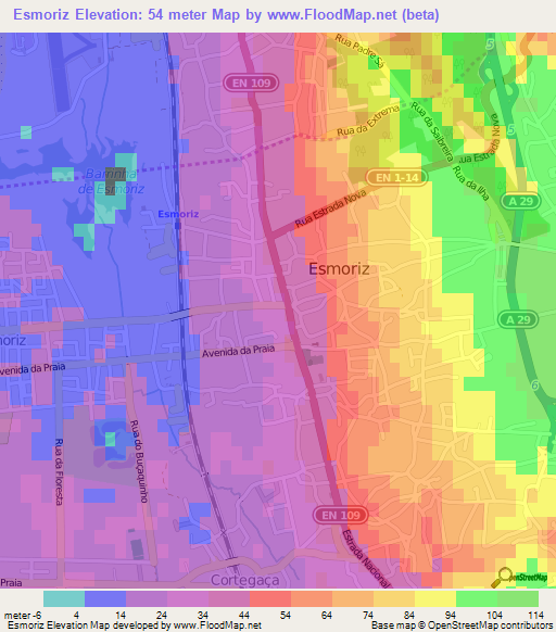 Esmoriz,Portugal Elevation Map