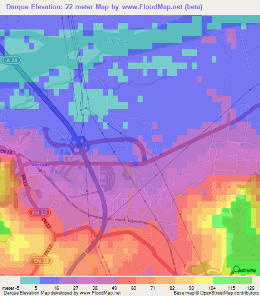 Darque,Portugal Elevation Map