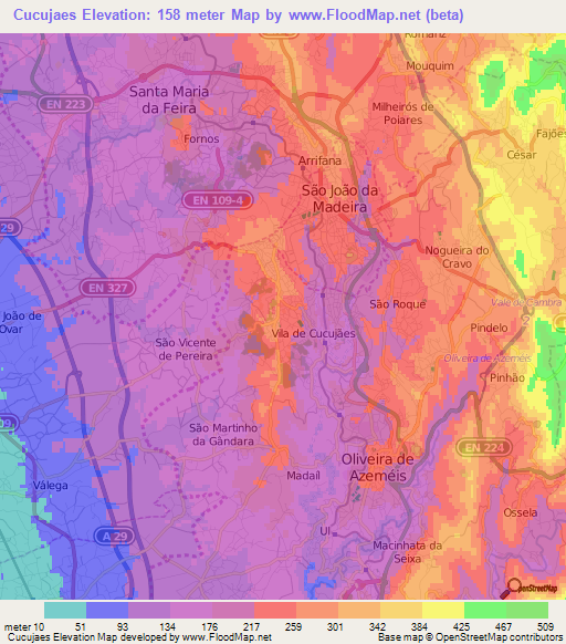 Cucujaes,Portugal Elevation Map