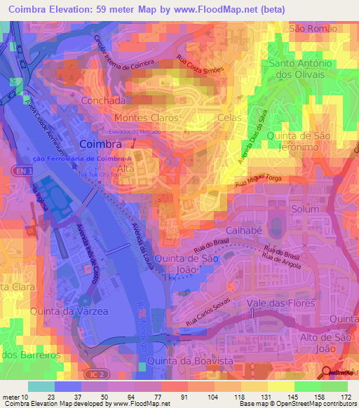 Coimbra,Portugal Elevation Map