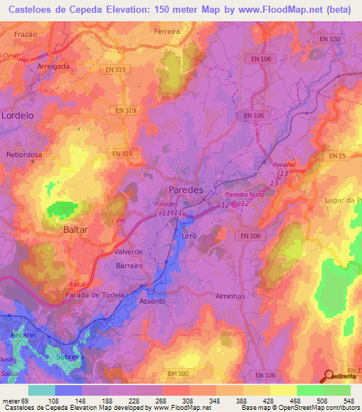Casteloes de Cepeda,Portugal Elevation Map