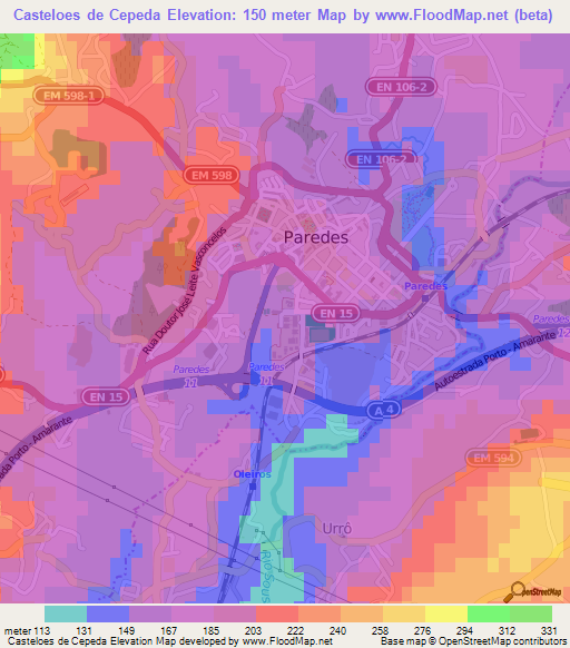 Casteloes de Cepeda,Portugal Elevation Map