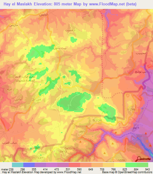 Hay el Maslakh,Lebanon Elevation Map