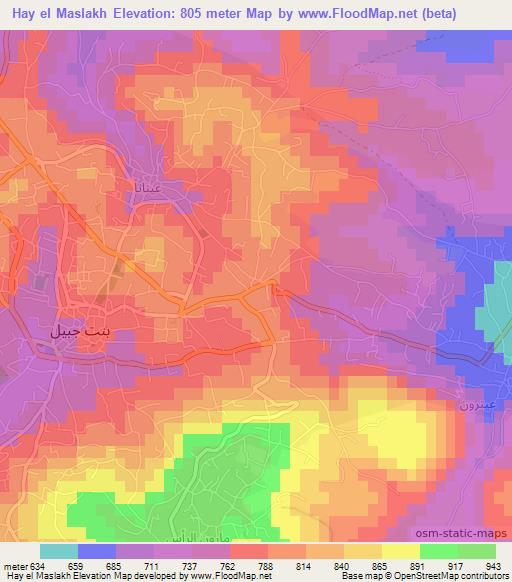 Hay el Maslakh,Lebanon Elevation Map