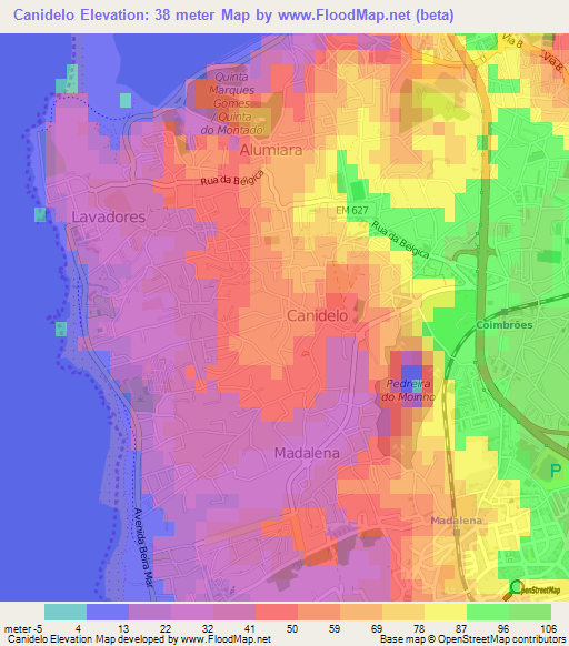 Canidelo,Portugal Elevation Map