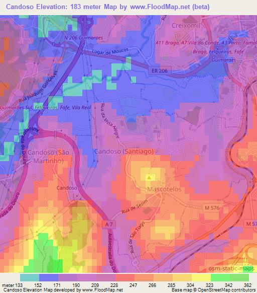 Candoso,Portugal Elevation Map