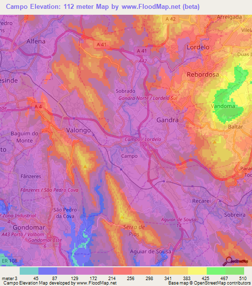 Campo,Portugal Elevation Map