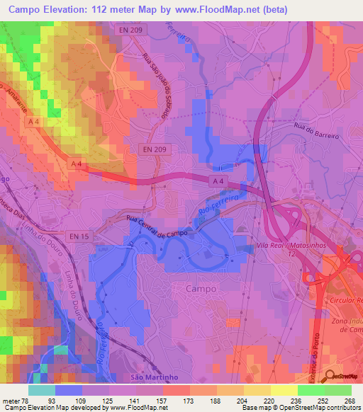 Campo,Portugal Elevation Map