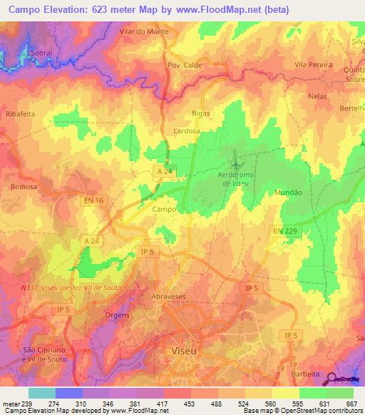 Campo,Portugal Elevation Map