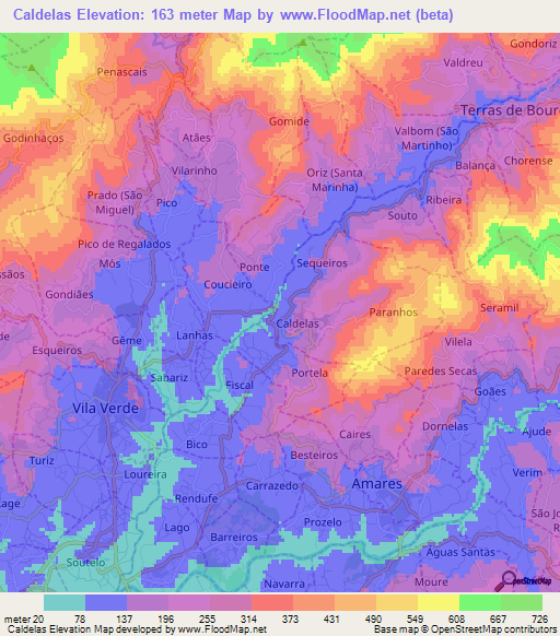 Caldelas,Portugal Elevation Map