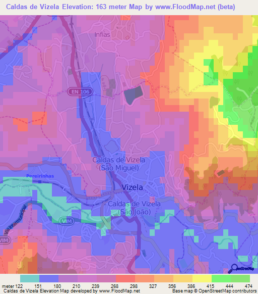 Caldas de Vizela,Portugal Elevation Map