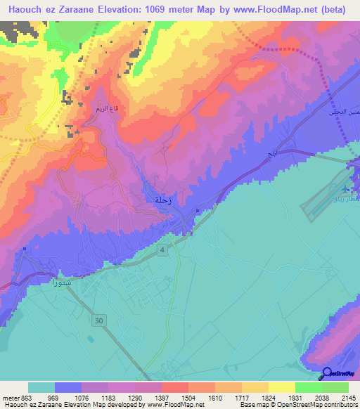 Haouch ez Zaraane,Lebanon Elevation Map