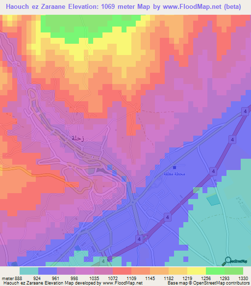 Haouch ez Zaraane,Lebanon Elevation Map