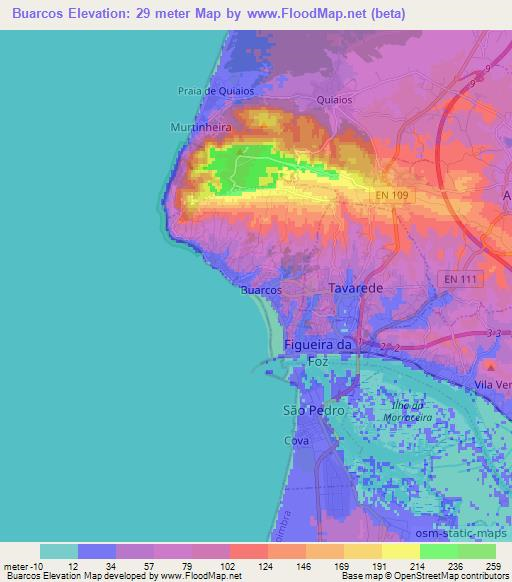 Buarcos,Portugal Elevation Map