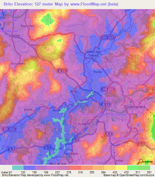 Brito,Portugal Elevation Map