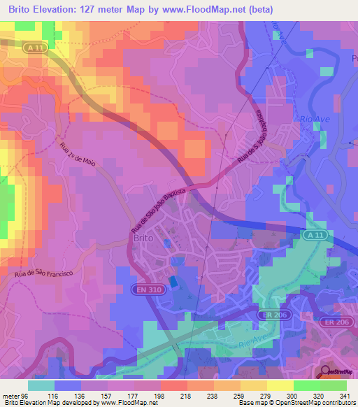 Brito,Portugal Elevation Map