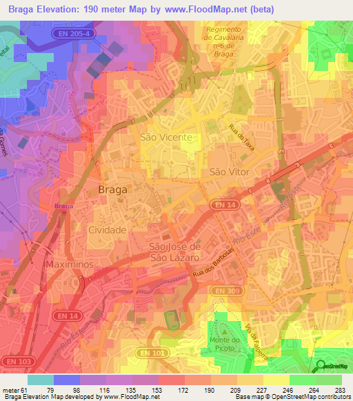 Braga,Portugal Elevation Map