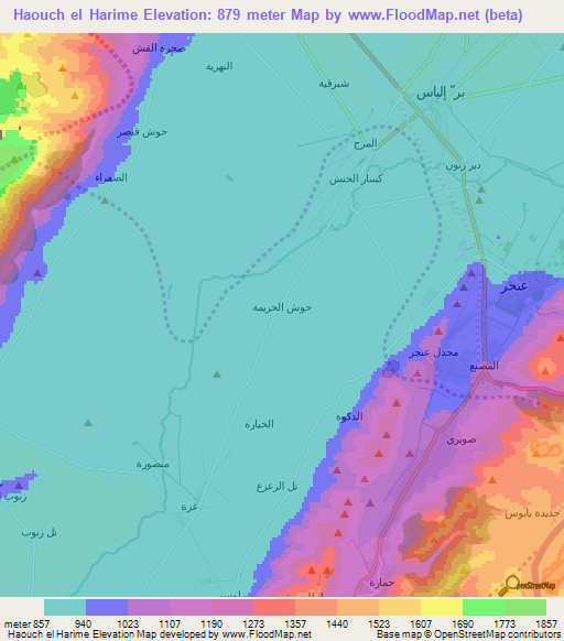 Haouch el Harime,Lebanon Elevation Map