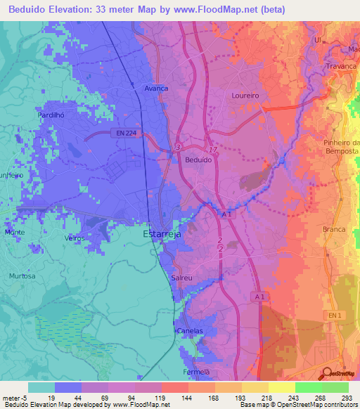 Beduido,Portugal Elevation Map