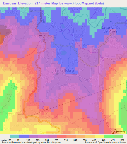 Barrosas,Portugal Elevation Map