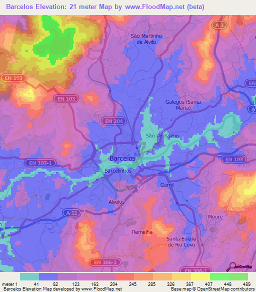 Barcelos,Portugal Elevation Map