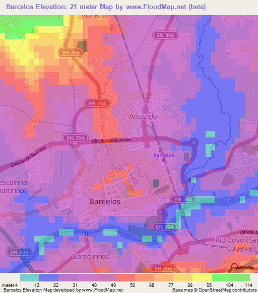 Barcelos,Portugal Elevation Map