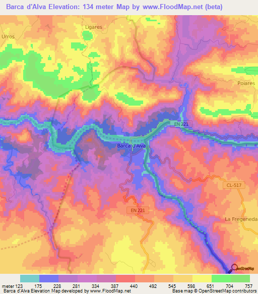 Barca d'Alva,Portugal Elevation Map